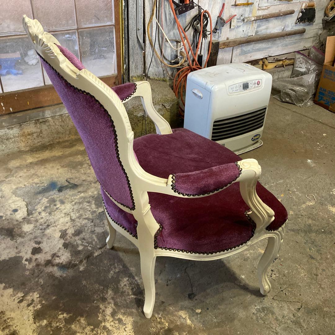 ケ*ブ様 ロココ調 猫脚 アームチェア 木彫 白と紫 B
