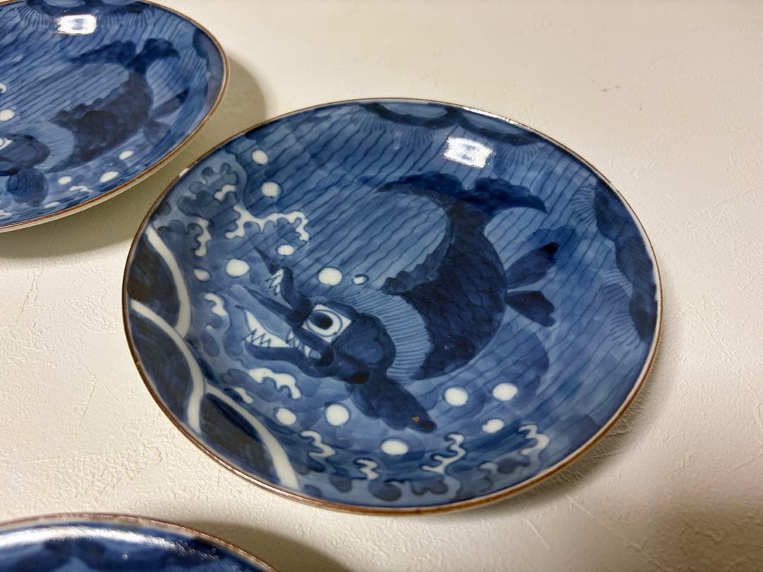 中国古玩　新渡 染付　皿　在銘　唐物 時代物 6枚セット　鯱鉾