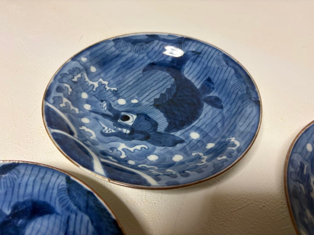 中国古玩　新渡 染付　皿　在銘　唐物 時代物 6枚セット　鯱鉾