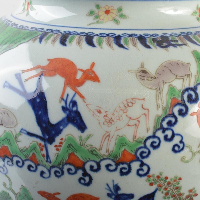 中国　大明萬暦年製　五彩　神獣文　壷　高さ約34cm　V　R7165F