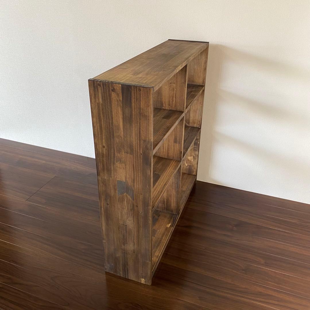 木製 3段ワイドシェルフ(黒壇色)