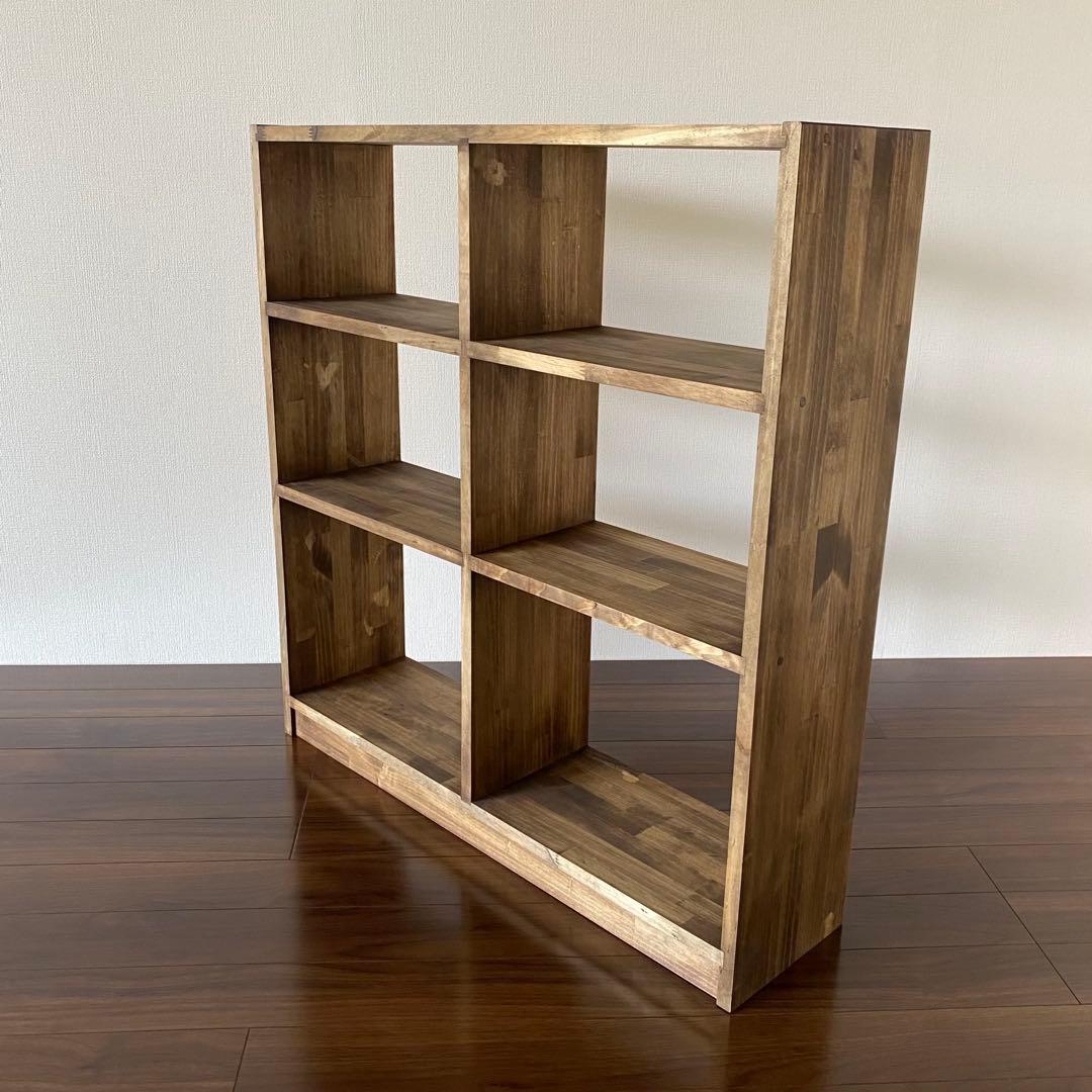 木製 3段ワイドシェルフ(黒壇色)