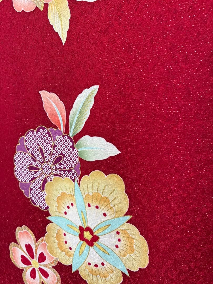 成人式　振袖フルセット　1137 真紅花柄　　正絹　振袖　格安！