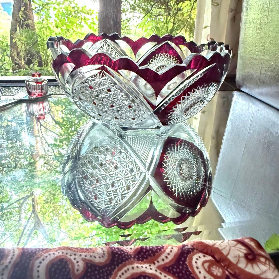 Y様へ感謝お嫁入り‼️涼やか星丸紋切子ボウル1客　錦手牡丹唐草小皿10客➕5客元箱