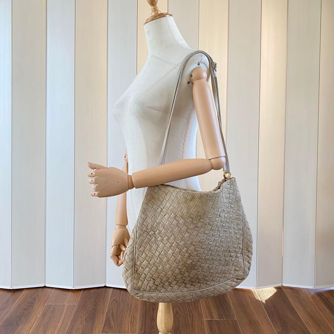 ボッテガヴェネタ イントレチャート ショルダーバッグ 麻生地 キャンバス