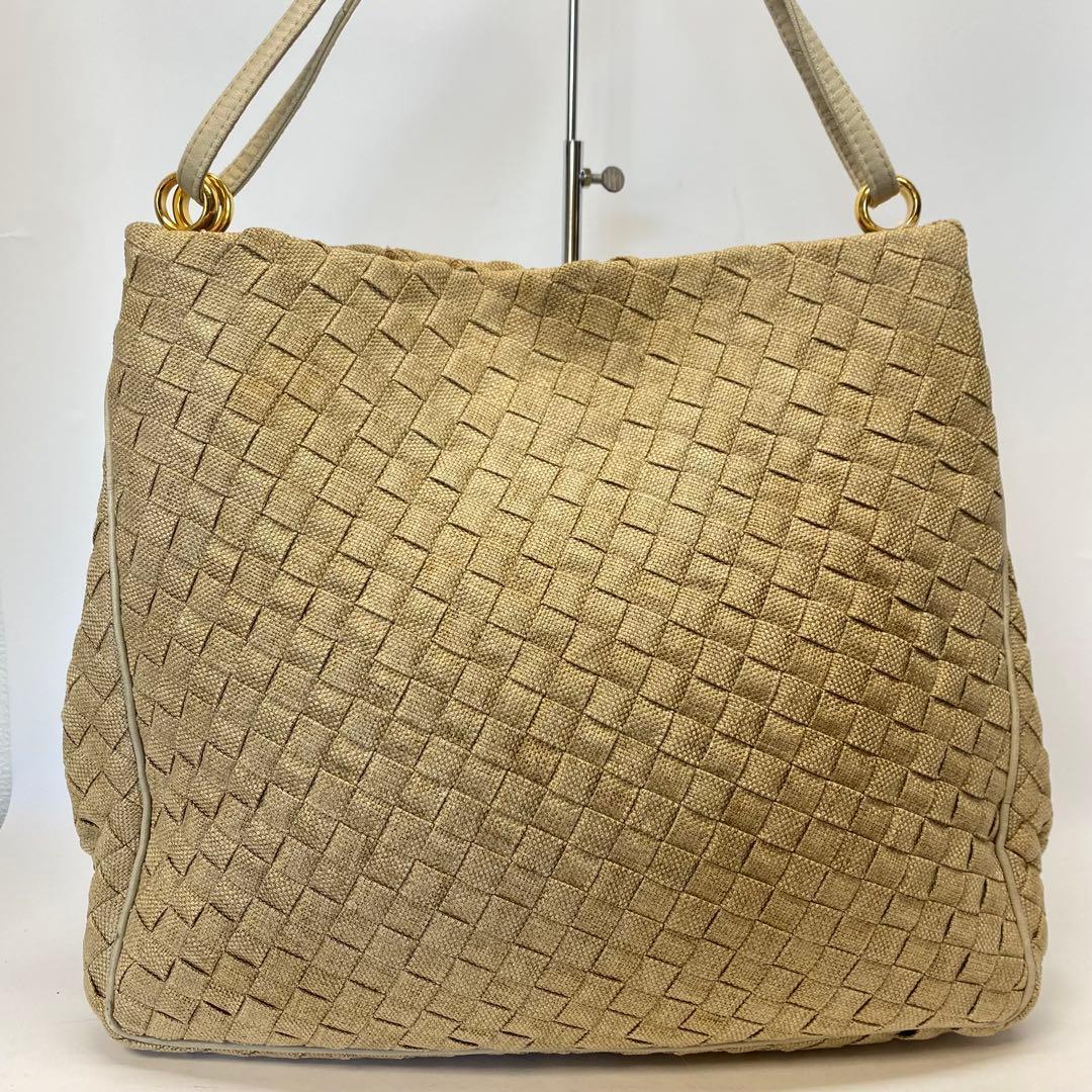 ボッテガヴェネタ イントレチャート ショルダーバッグ 麻生地 キャンバス