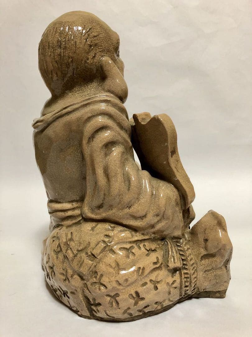 布袋座像　萩焼　天保年代　江戸　十代三輪休雪　箱書　古萩