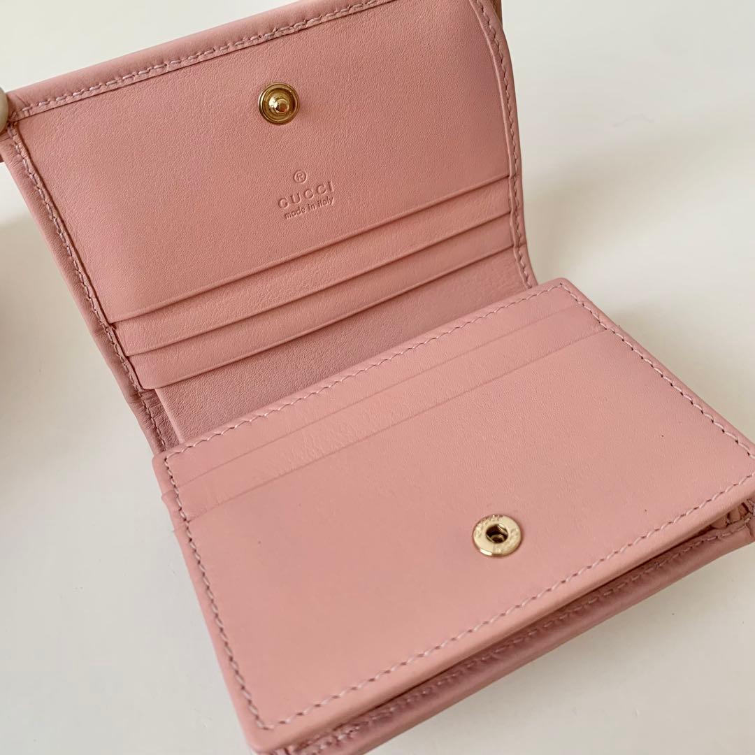 【GUCCI】グッチ　スモールウォレット　二つ折り財布　GGエンブレム　ピンク