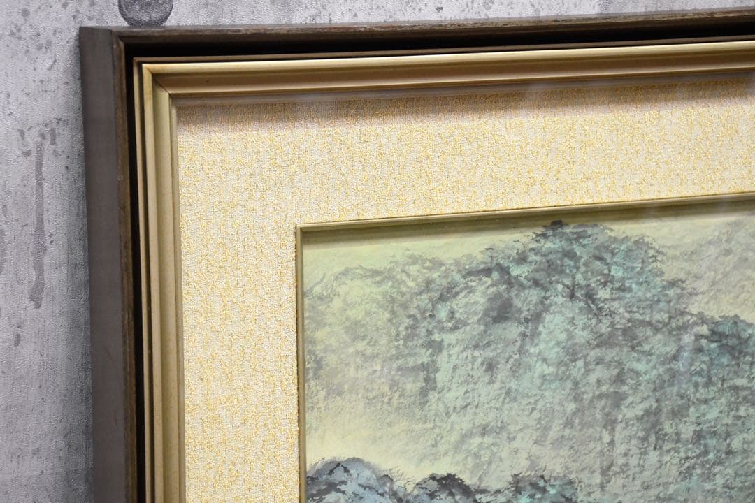 EEK119 林雲渓 (林雲谿) 日本画 山雲暁色 額装 風景画 共シール 直筆