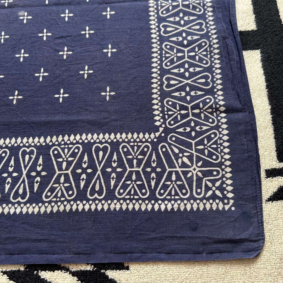 60s 70s ヴィンテージ クロス バンダナ レア USA製 耳付 ネイビー