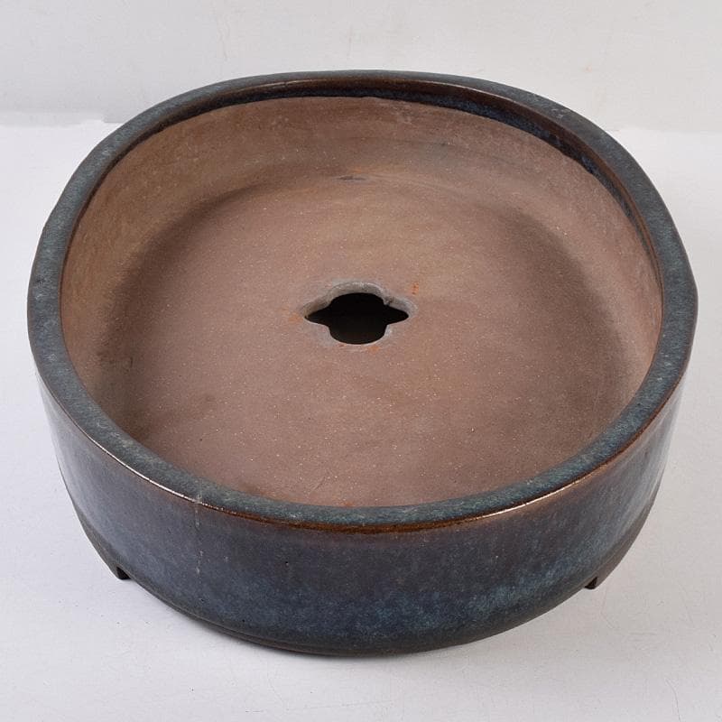 中国　清源豊國製造　紫砂　朱泥　海鼠釉　楕円盆栽鉢　植木鉢　M　R8987B