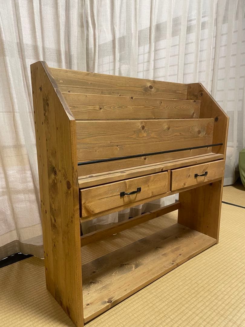 可愛い木製本棚 オープンシェルフ 引き出し付き【送料無料】