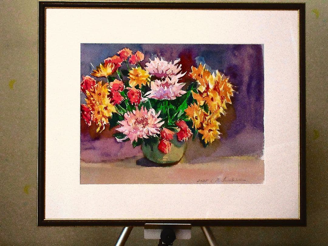 花の水彩画 2025年額装済み