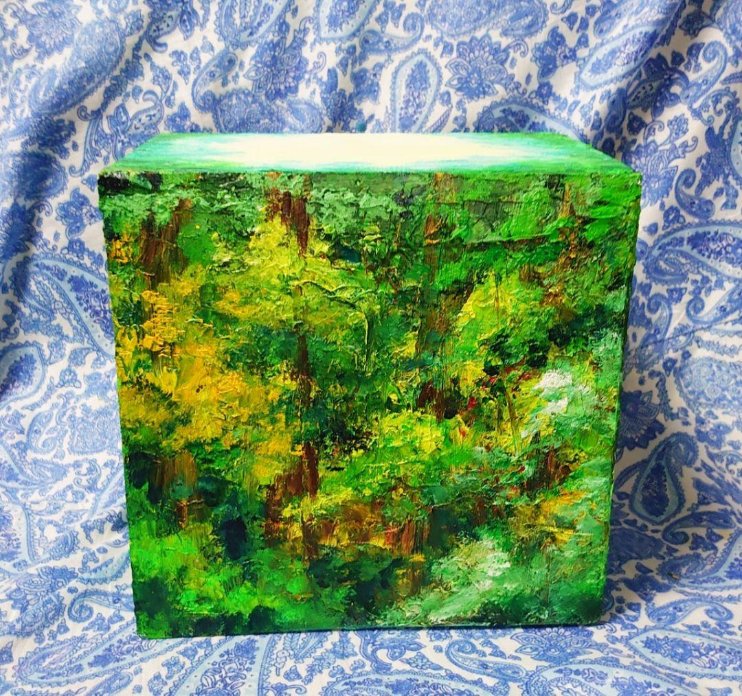 油絵 絵画 森の川ボックス