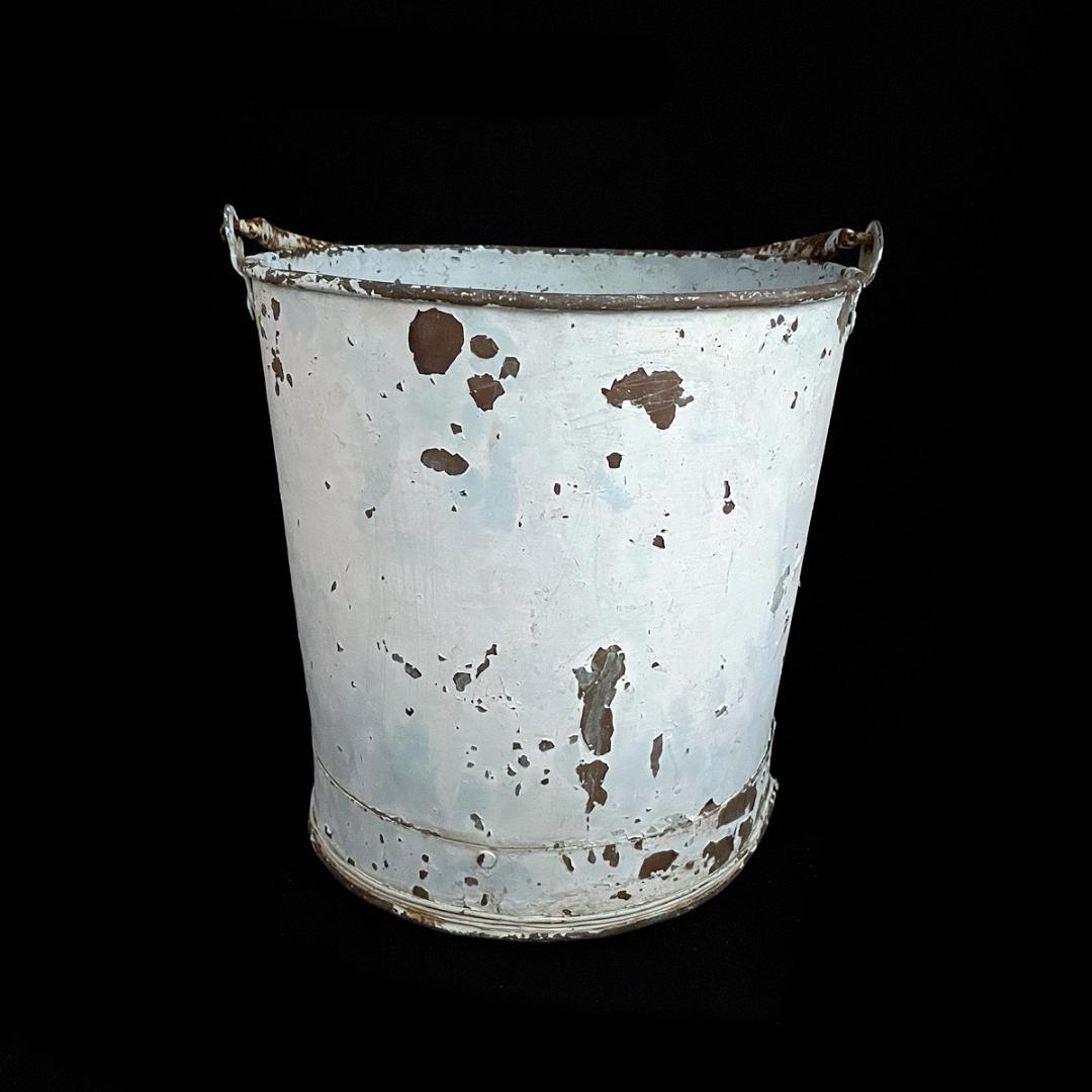 レア！アンティーク ブリキ製 ブルー バケツ（高さ27cm）02 /シャビー