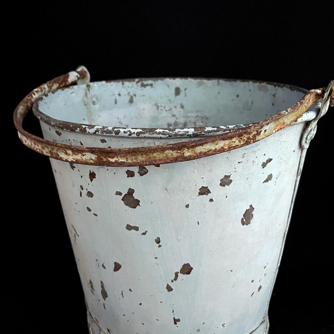 レア！アンティーク ブリキ製 ブルー バケツ（高さ27cm）02 /シャビー