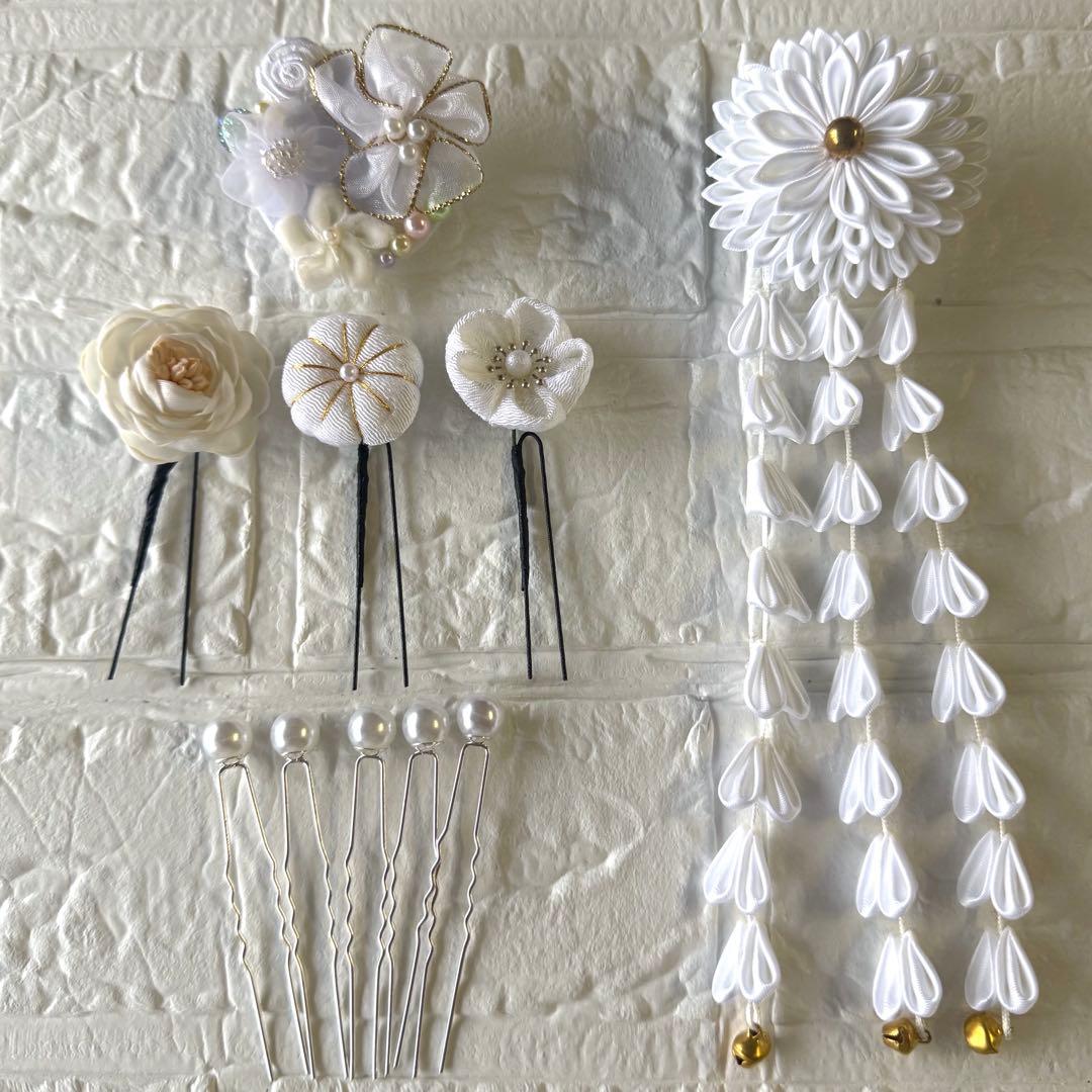 ふりふレース　髪飾りセット 重衿　半衿　帯揚げ　帯締め　パール装飾　振袖セット