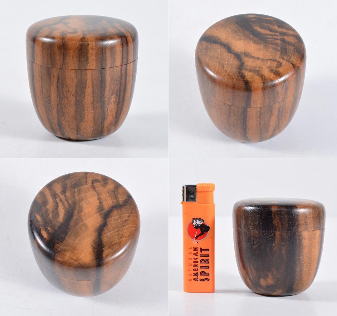 茶道具　吉羽作　縞柿製　棗　共箱　M　R4672