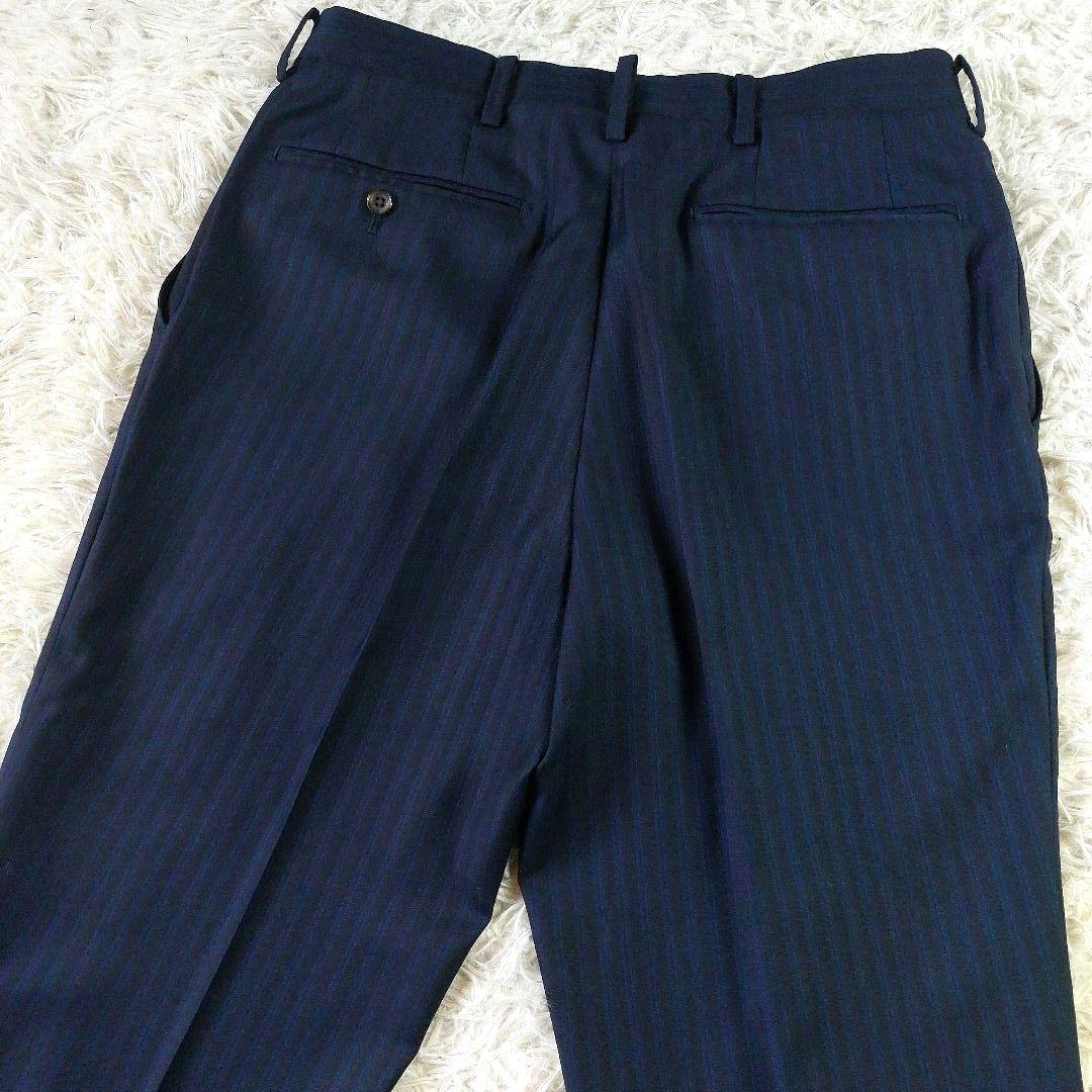 美品 ロロピアーナ ミケランジェロ シャドーストライプ柄3ピーススーツ ネイビー