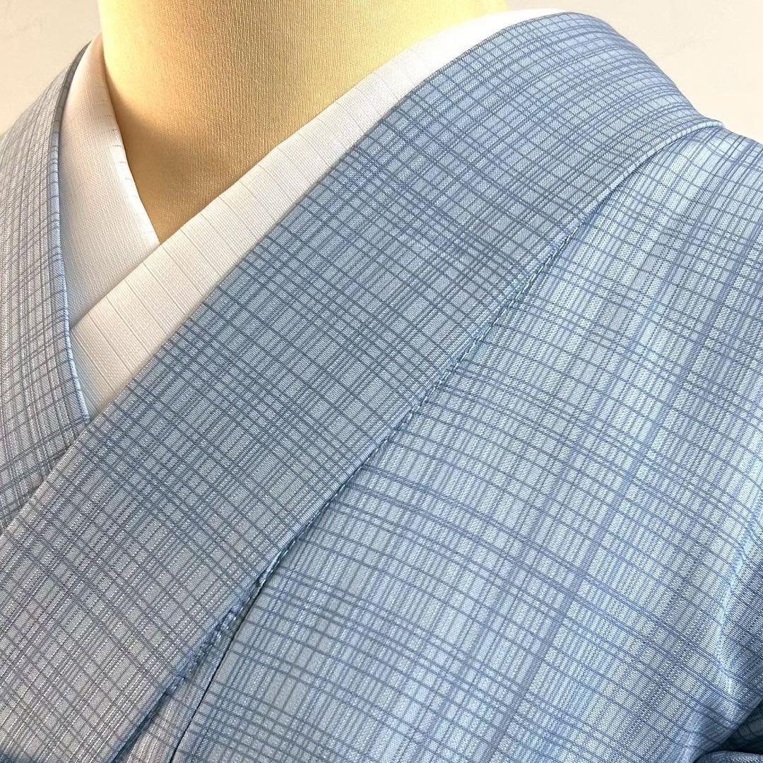 浴衣　夏　単着物　ブルーグレー　吸湿速乾　半幅帯　ターコイズ　2点　0630⑦