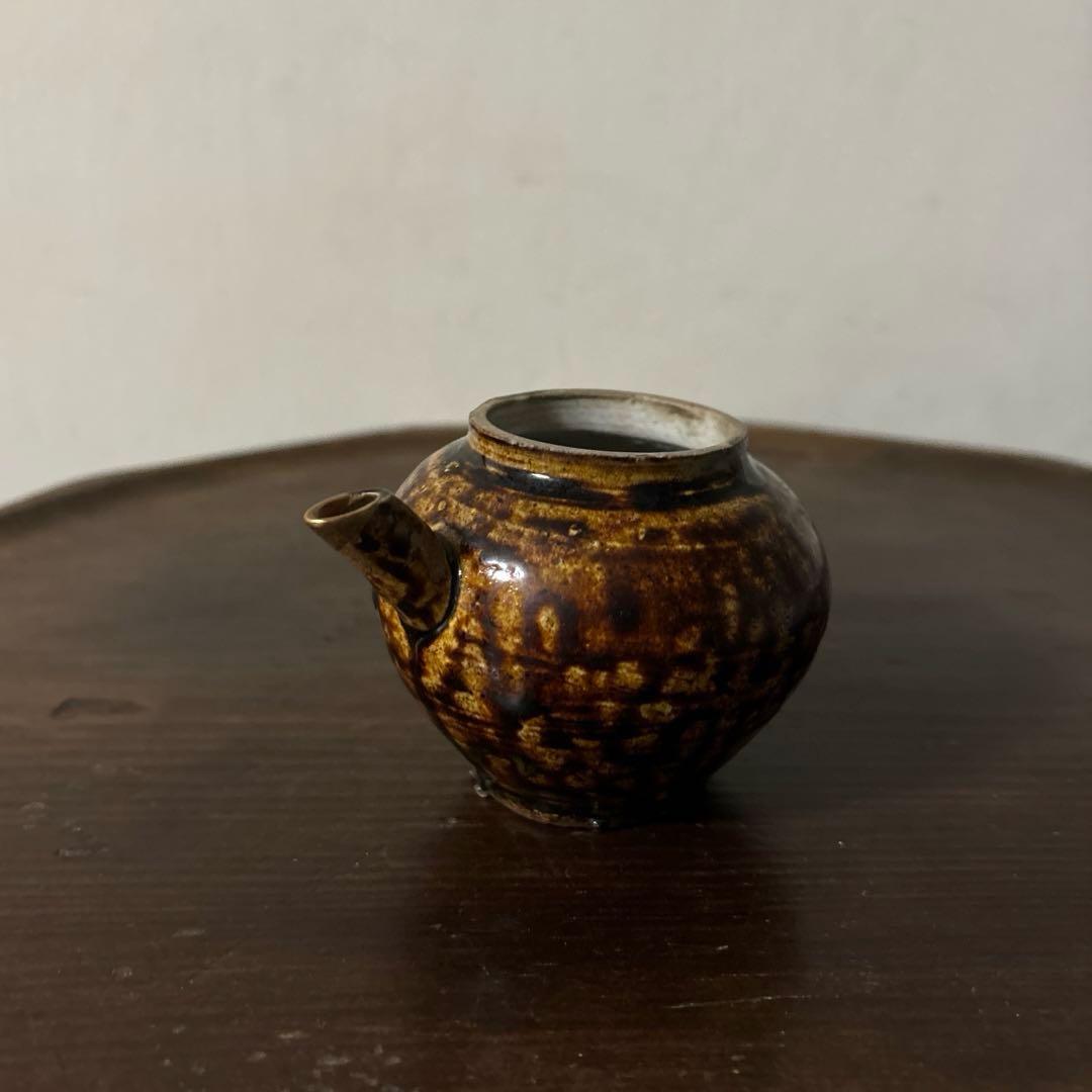 李朝飴釉薬蓋つき注ぎ口　酒器　煎茶　花入　アンティーク　古美術　骨董　　古美術