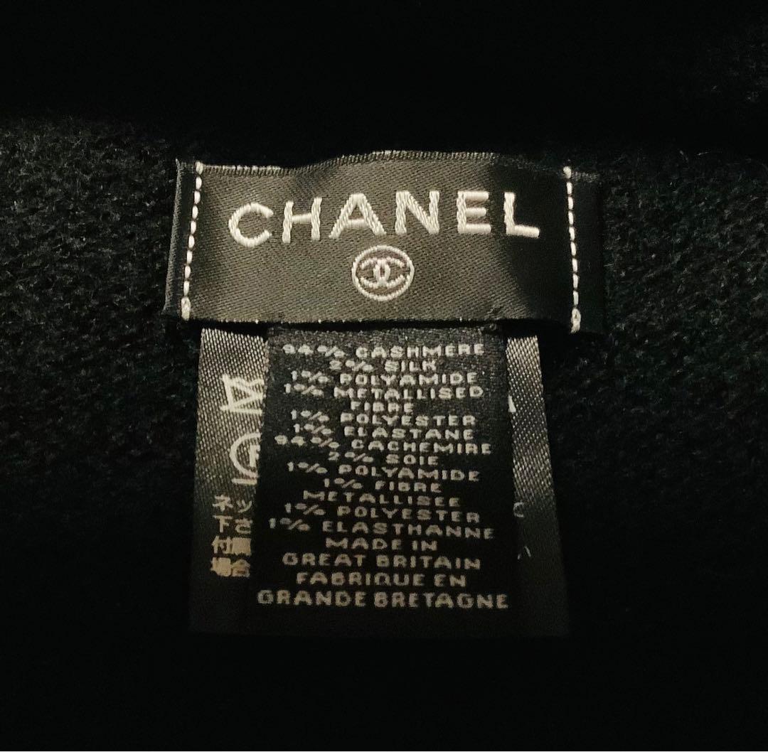 CHANEL カシミヤシルクニット帽 黒 ラメ入りリボン CCロゴ刺繍ほぼ未使用