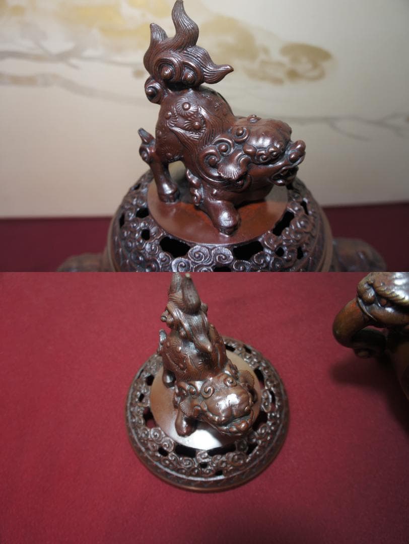 ★美品 高岡銅器 瑞峰作 新特大 花鳥 高級銅製香炉工芸作家造 送料込み