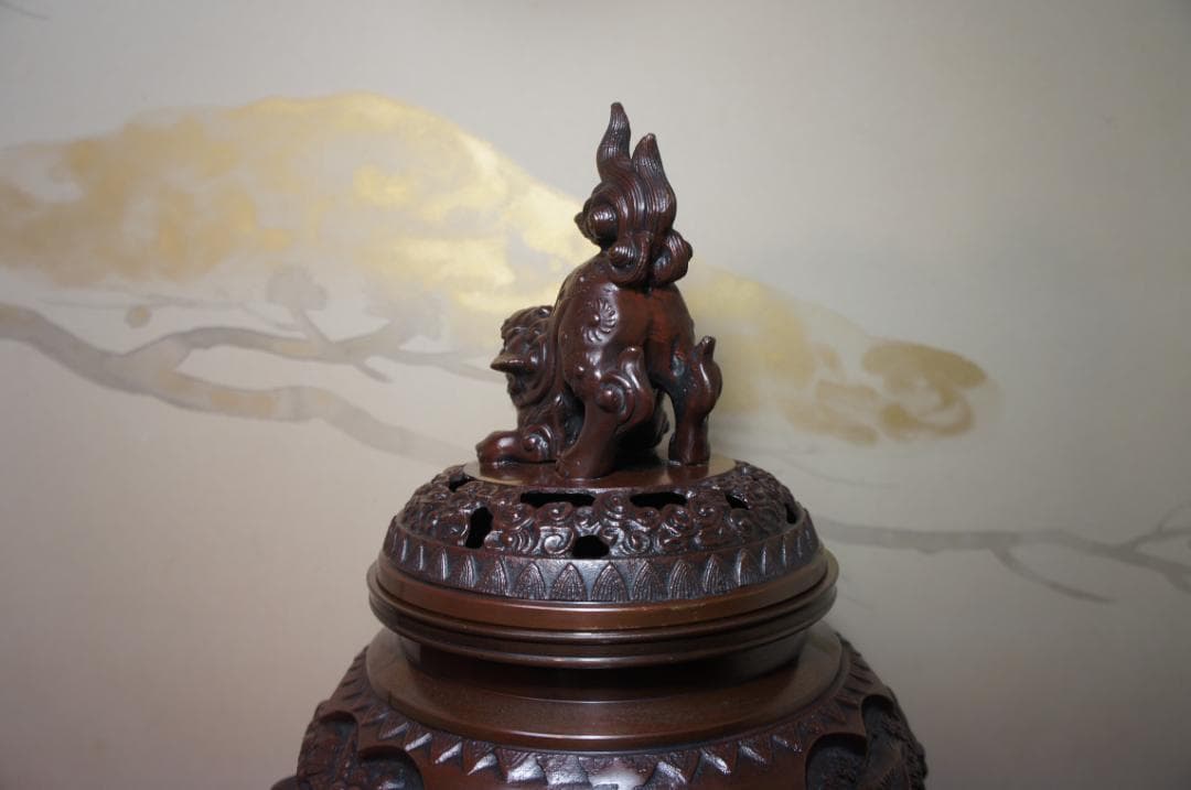 ★美品 高岡銅器 瑞峰作 新特大 花鳥 高級銅製香炉工芸作家造 送料込み