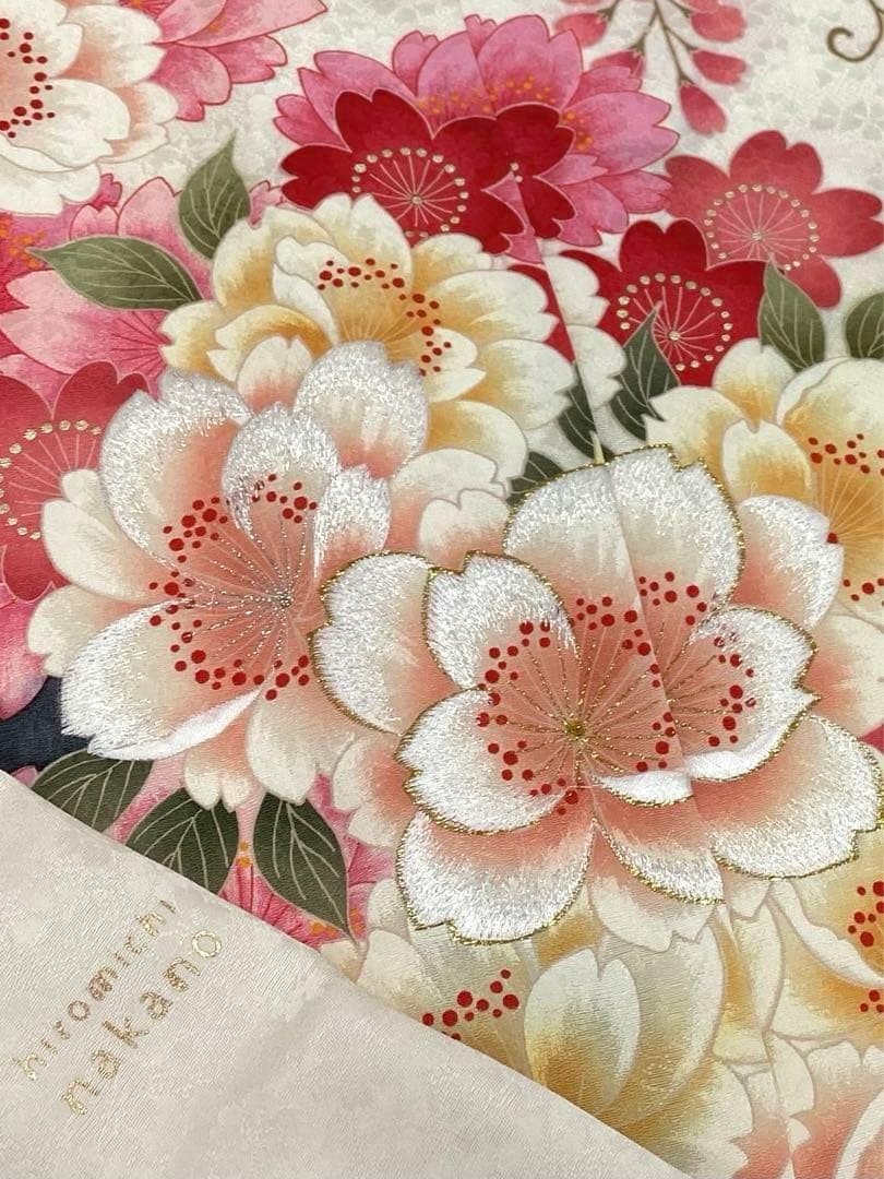 振袖 仮絵羽 ヒロミチナカノ 刺繍 金彩 紋意匠 正絹 未仕立て品 八掛付き