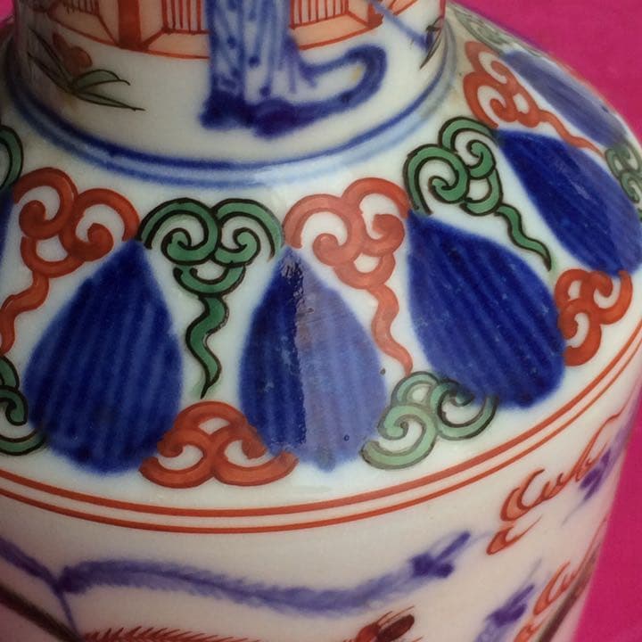 2067様感謝‼️大陸の彩魚耳 南画調 在銘　萬歴倣い  壺