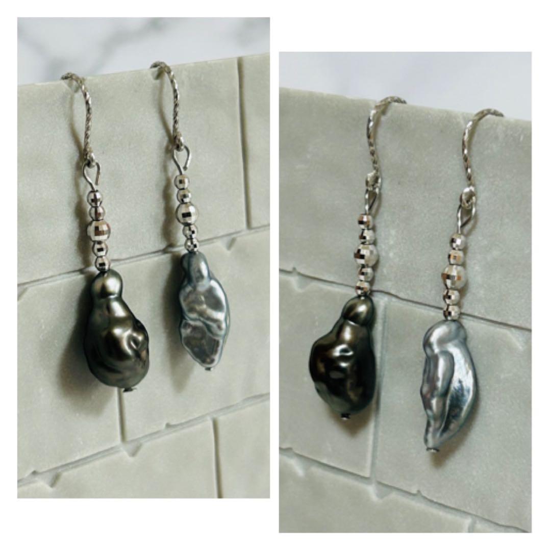 (M1203-1)K18WGタヒチ,南洋ケシパールアメリカンピアス