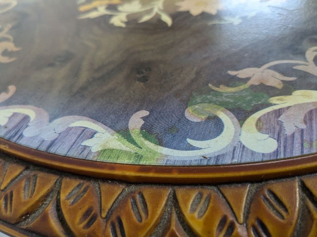 サイドテーブル 丸テーブル 木製 彫刻 天使