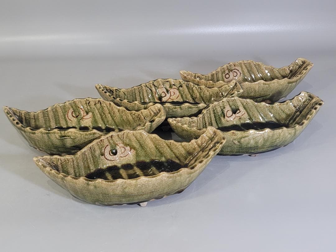 織部 木の葉 向付 五客 時代物 骨董品