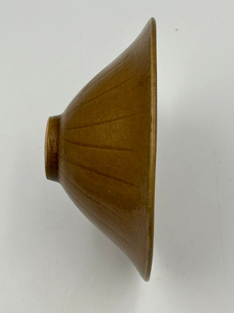 ★0062宋時代　耀州窯 黄釉唐草紋碗 盃 陰刻 ★天目茶碗 茶道具 茶器