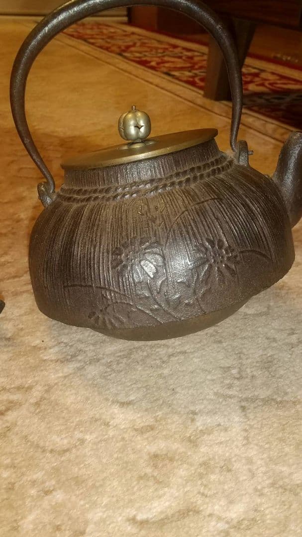 龍文堂　鉄瓶　珍品　草花紋