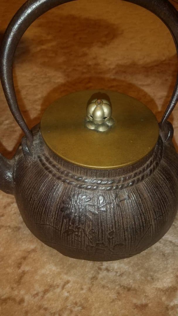 龍文堂　鉄瓶　珍品　草花紋