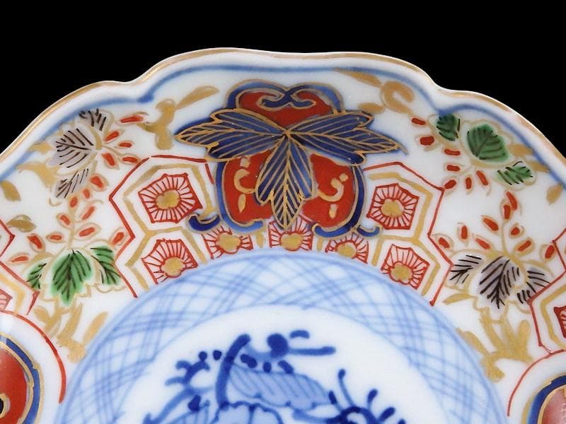 大聖寺伊万里　金襴手　草花に亀甲紋の図　４寸皿　５枚　233AS-CVy