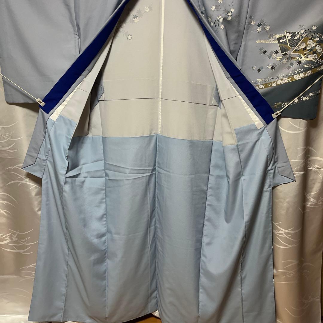 【胴抜き】洗える着物　訪問着　グレイッシュな水色