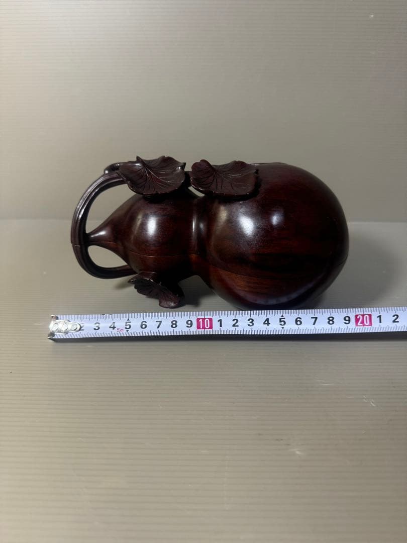 2469 中国　唐木紫檀製　瓢箪形　蓋物　置物　美品