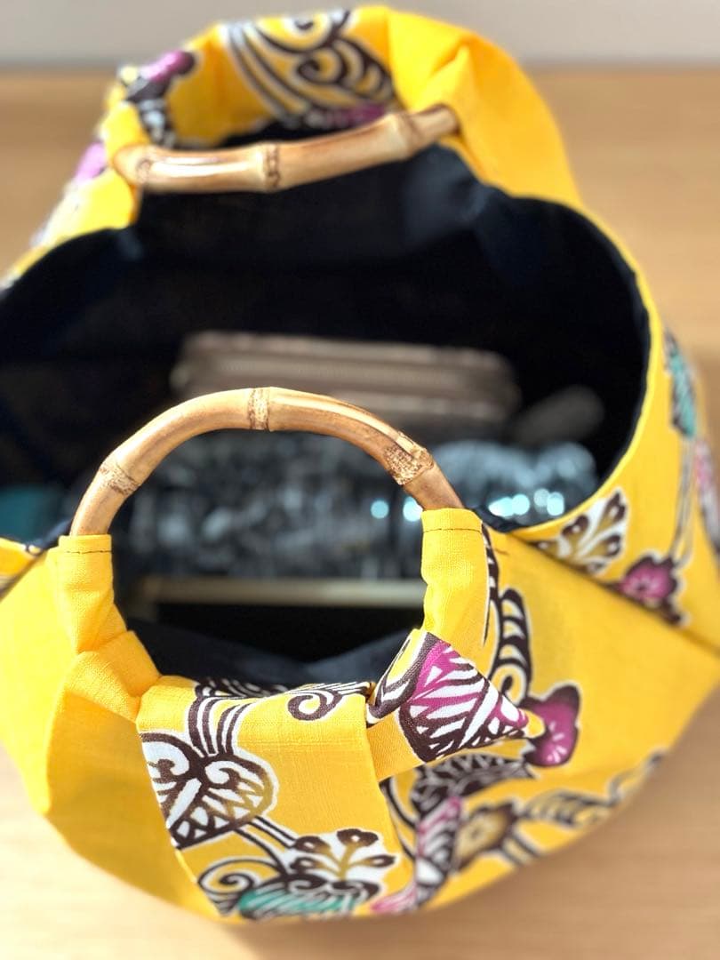 和装バック着物バック琉球紅型・琉球柄・葵の柄（向日葵色）入学卒業結婚振袖お宮参り