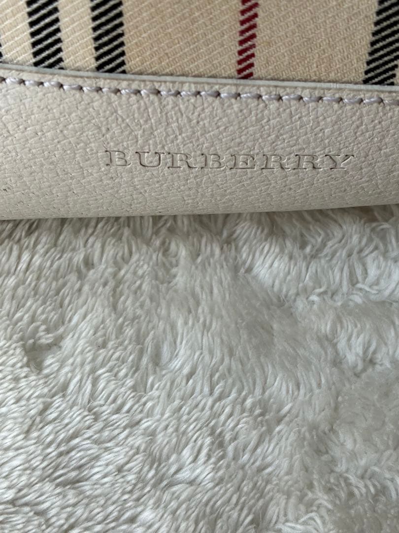 BURBERRY ストライプ バケットバッグ ロープハンドル　ホワイトレザー