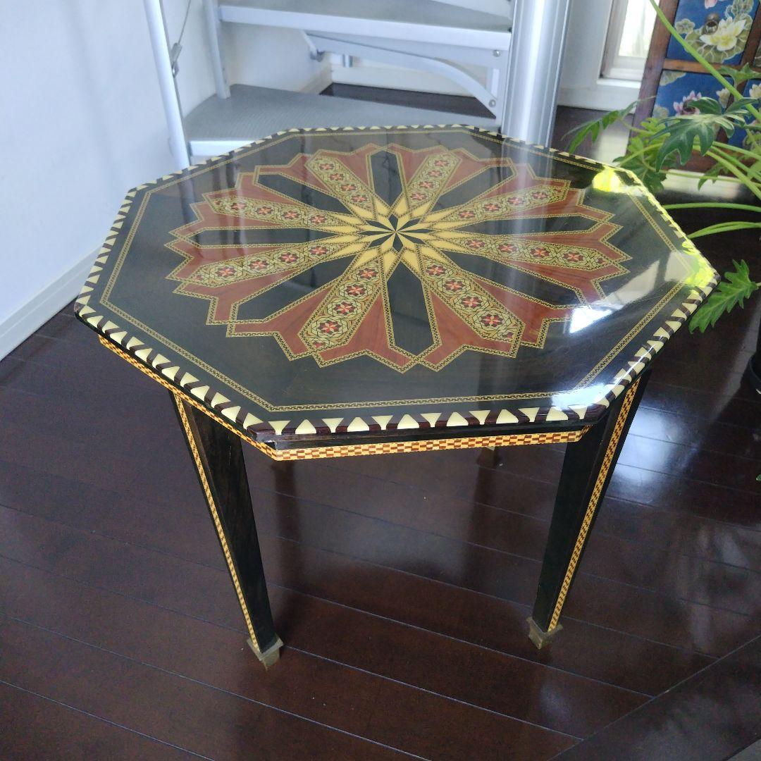 アンティーク 象嵌 寄木細工 天然木 ウッドテーブル 飾り台 レトロ