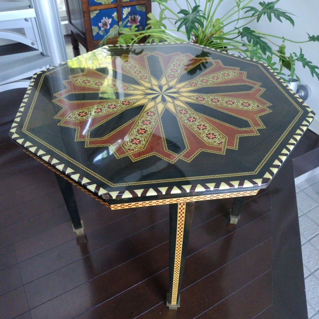 アンティーク 象嵌 寄木細工 天然木 ウッドテーブル 飾り台 レトロ