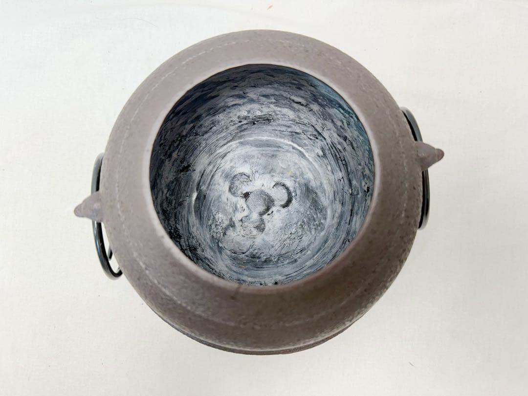 未使用 茶道具 釜師 佐藤清光造 唐銅朝鮮風炉釜 野々田電熱器 釜印 釜鐶付元箱