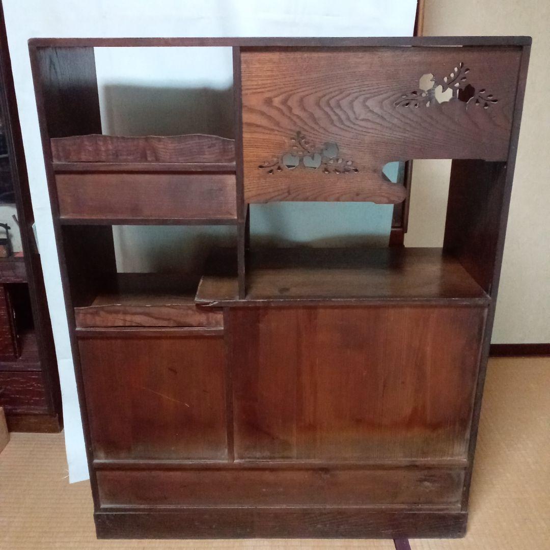 茶箪笥(違い棚付)　昭和２０年代〜　アンティーク、ビンテージ