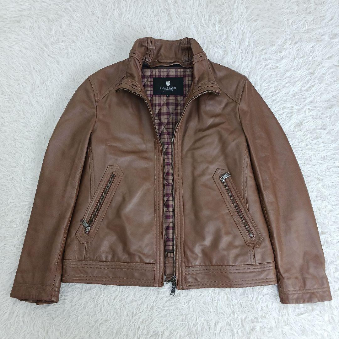 ✨美品✨LLサイズ✨ブラックレーベル　レザーライダース　ラビットファー　キャメル