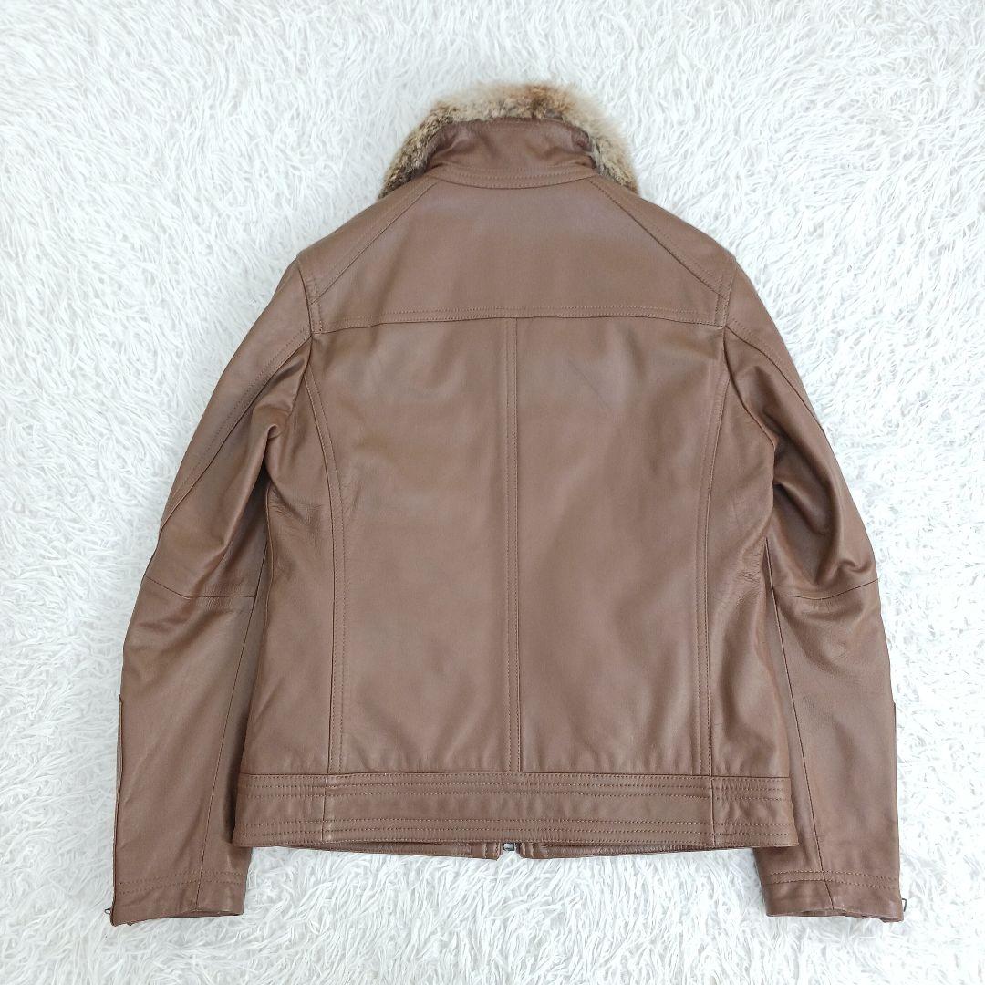 ✨美品✨LLサイズ✨ブラックレーベル　レザーライダース　ラビットファー　キャメル
