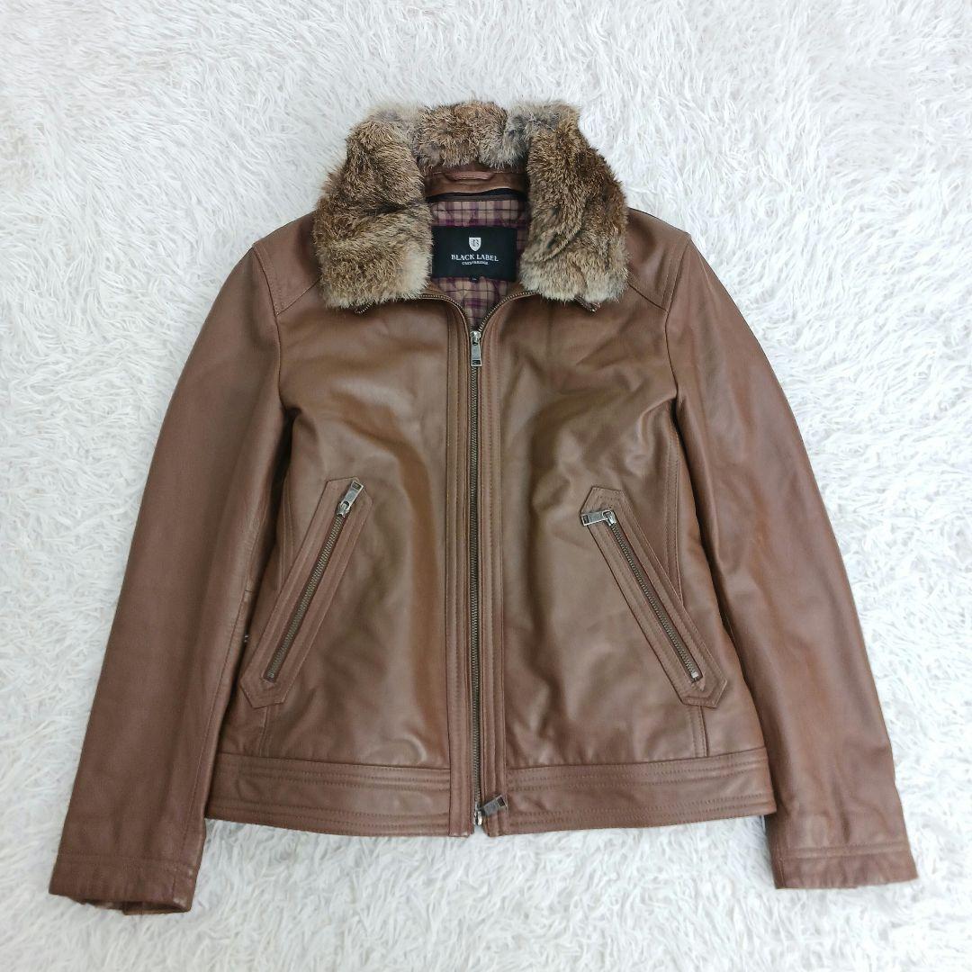 ✨美品✨LLサイズ✨ブラックレーベル　レザーライダース　ラビットファー　キャメル