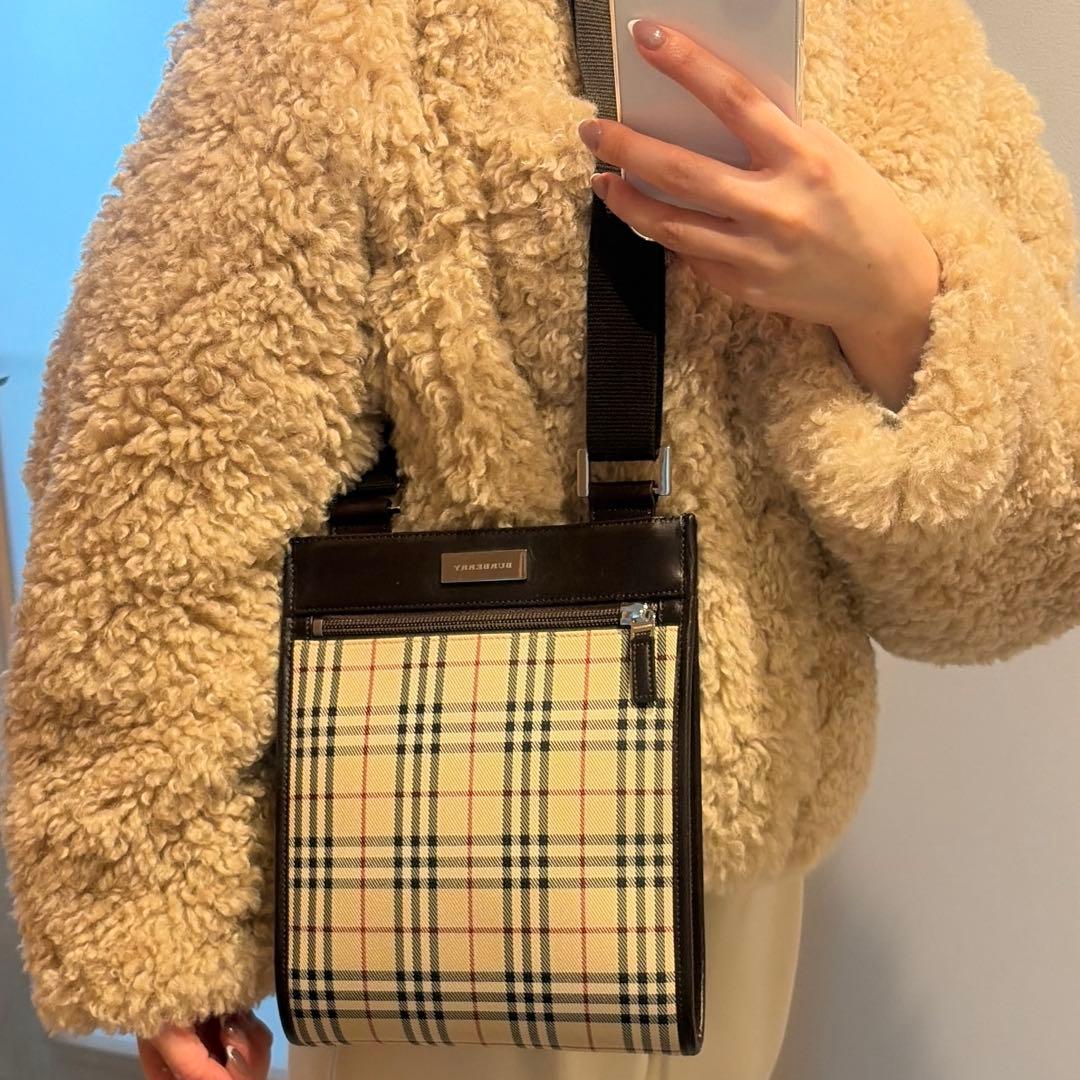 【美品】バーバリー ノバチェック レザーキャンバス ショルダーバッグ