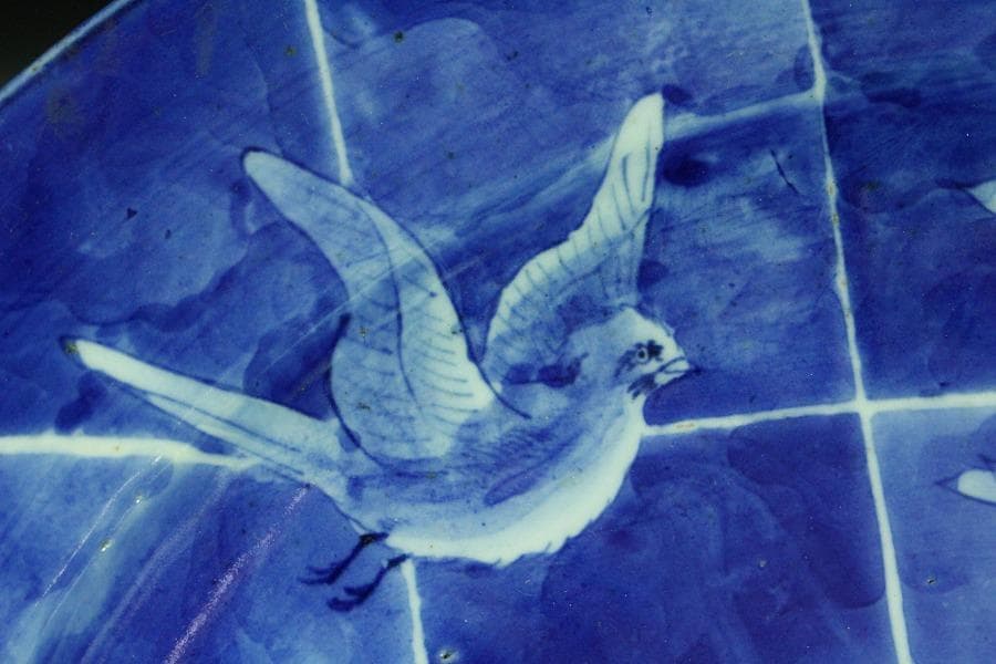 古美術 染付 花鳥紋 大皿 φ41.5cm(K-YC515)